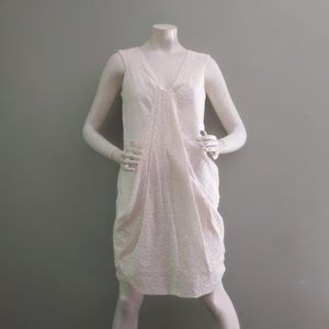 Classic Anne Klein Off White Eyelet Lace Bubble Hem Drape Tank Shift Dress 4
